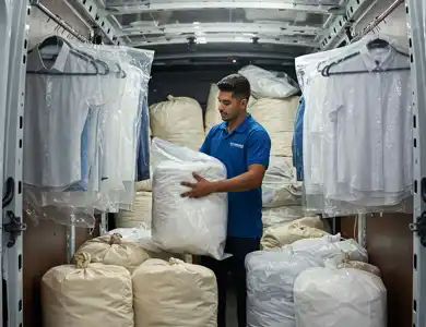 Attendant Loading Laundry Van